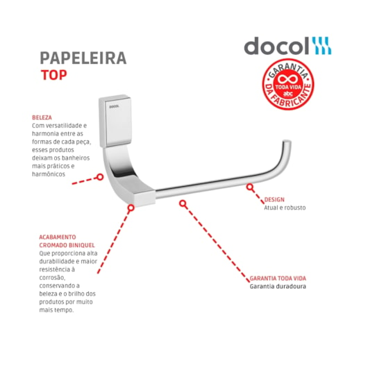 Papeleira Top Cromada Docol - Imagem principal - 10e97f6e-8e55-4250-887b-92a0ef49bebe