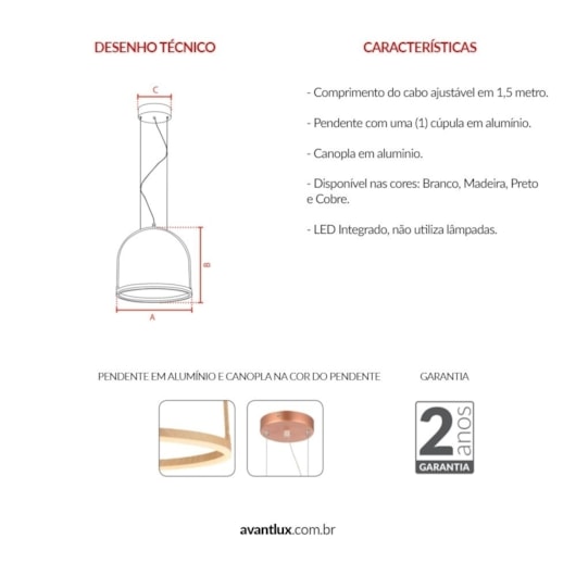 Pendente Cage Aluminio Luz Amarela 3000k Cobre Fosco 300mm 12w Bivolt Ø30cm Avant - Imagem principal - 8bfcaac8-7b62-440d-a92e-72e40e8ee5af