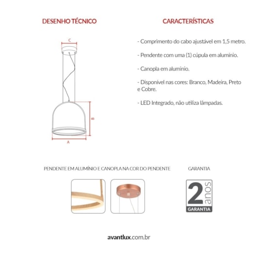 Pendente Cage Aluminio Luz Amarela 3000k Luz Amendôa 300mm 12w Bivolt Ø30cm Avant - Imagem principal - a650b106-577f-4d0f-a980-d4b3387c18de