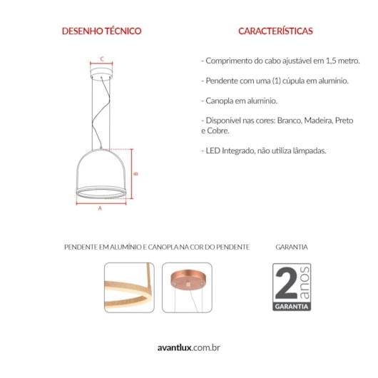 Pendente Cage Cobre Fosco 20w 3000k Led Bivolt Emissão De Luz Amarela Ø50cm Avant - Imagem principal - 45e26474-dedf-47f3-bd72-d289482c85d8