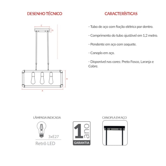 Pendente De Aço Hash Para 3 Lâmpadas E27 Cobre Fosco Avant - Imagem principal - bf0029c7-44e4-4d79-9427-9edc82c23cd2