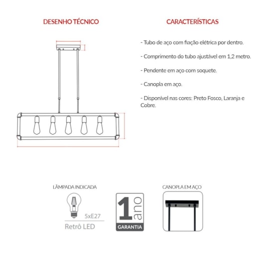 Pendente De Aço Hash Para 5 Lâmpadas E27 Cobre Fosco Avant - Imagem principal - 5aabbe81-7cef-4cc6-aab3-ec5d78c32f57