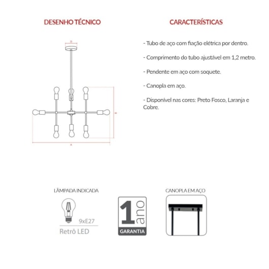 Pendente De Aço Hash Para 9 Lâmpadas E27 Cobre Fosco Avant - Imagem principal - 8465700a-49ca-4fa4-8753-d7ced05356d6