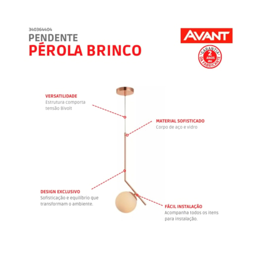 Pendente Pérola Brinco Max Cobre Brilho Avant 1 Lâmpada G45 - Imagem principal - b9c9ebc7-efb0-4efc-8e5a-aa200387edca