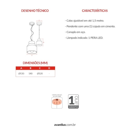 Pendente Stove Para 1 Lâmpada Concreto E27 Avant - Imagem principal - cde6c6e1-197e-4345-950a-bb54909dcc25