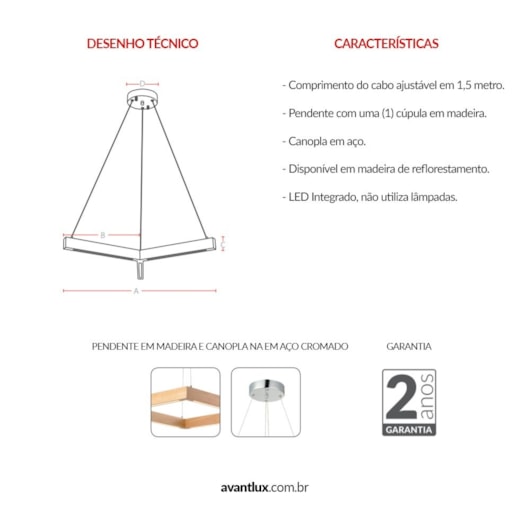 Pendente Triangular De Madeira Kavas 18w 3000k Led Bivolt Emissão De Luz Amarela Avant - Imagem principal - ef1945be-22ac-4d62-8bcc-7274ba990f60