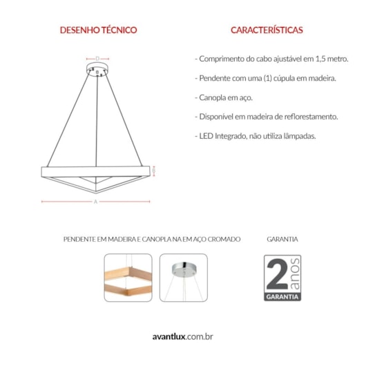 Pendente Triangular De Madeira Kavas 24w 3000k Led Bivolt Emissão De Luz Amarela Avant - Imagem principal - 4b42a3a8-cec8-45f6-bafb-e58eb33189bf