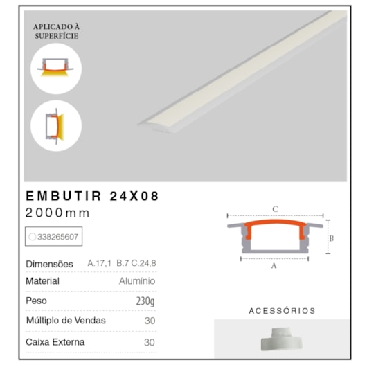 Perfil Risque Com Tampa 2408 Cega Com 10 Unidades Branco Fosco Avant - Imagem principal - b2aade2c-0142-41b4-b7c0-bf76ae07b318