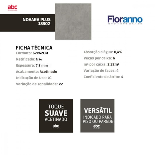 Piso Cerâmico Fioranno Novara Plus Acetinado Hd Cinza 62x62cm Bold - Imagem principal - f1052a93-d616-4681-8fc3-6ebf09b89a01