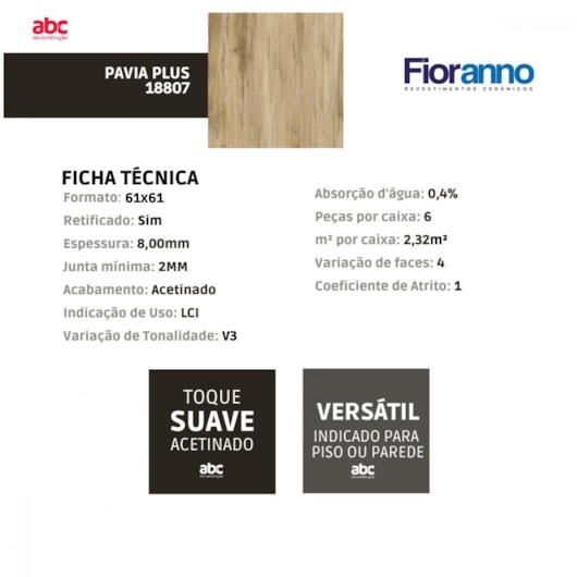 Piso Cerâmico Fioranno Pavia Plus Acetinado 61x61cm Retificado - Imagem principal - 919aa854-ef8f-449d-b507-2704a81a3989