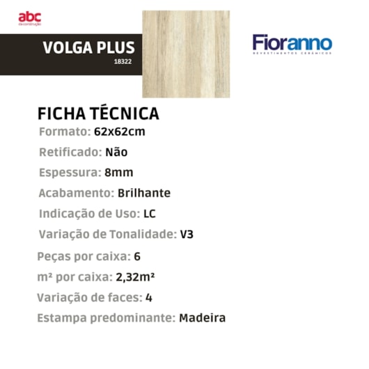 Piso Cerâmico Fioranno Volga Plus Brilhante 62x62cm Madeira Bold  - Imagem principal - 7fb8970c-5981-46ae-befb-f82b6fe34069