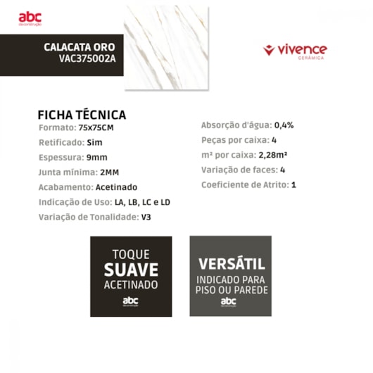 Piso Ceramico Marmocerâmica Calacata Oro Acetinado 75,5x75,5cm Retificado - Imagem principal - c41d7f05-d574-4e64-8474-0599e141cd61