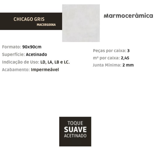 Piso Cerâmico Marmocerâmica Chicago Gris Acetinado 90,5x90,5cm Retificado - Imagem principal - 81af3e9c-d7d6-4615-ac1f-c2a392b1acc3