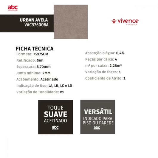 Piso Ceramico Marmocerâmica Urban Avela Acetinado 75,5x75,5cm Retificado - Imagem principal - 6f40dc4e-e6f7-47a3-b52c-08f53a5d4378