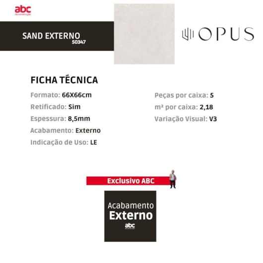 Piso Cerâmico Opus Sand Externo 66x66cm Retificado - Imagem principal - 5d00e9da-b006-43c2-8fd6-87cfc9d28745