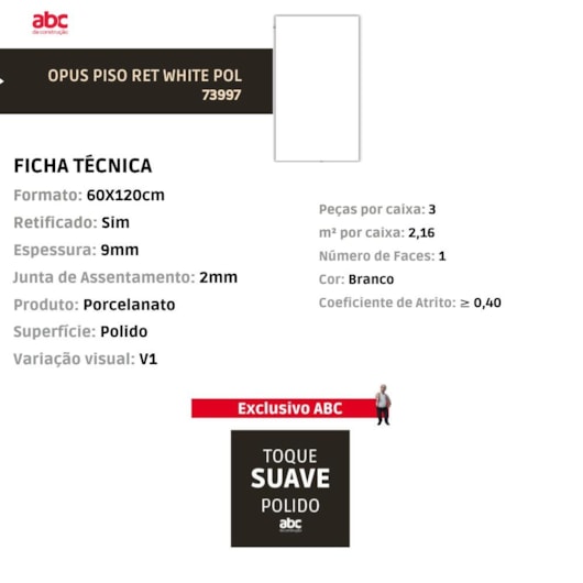 Piso Cerâmico Opus White Polido 60x120cm Retificado - Imagem principal - b1916287-2c4e-4bab-a34c-ff3466d042d2