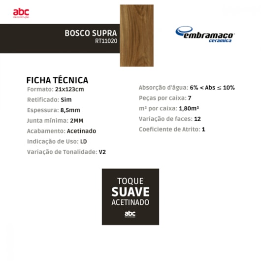 Piso Embramaco Bosco Supra 21x123cm Retificado - Imagem principal - 821e5449-c349-428e-ad9c-1a987272ce47