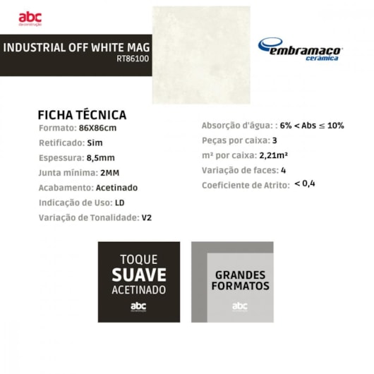 Piso Embramaco Industrial Off White Mag 86x86cm Retificado - Imagem principal - fd4a86d6-143f-4f82-9fa6-842ebf41aed4