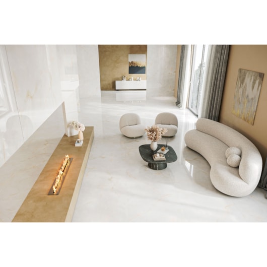 Piso Embramaco Onix Bianco Lux Polido 100x100cm Retificado - Imagem principal - 4052c476-9601-4b54-9b31-13b19ec496ad