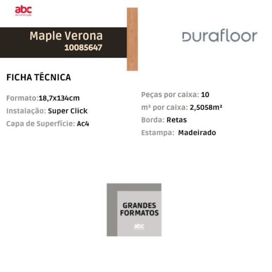 Piso Laminado Durafloor Maple Verona Spot 18,7x134cm - Imagem principal - 20b091c0-b62f-435e-ab0b-932186e81624