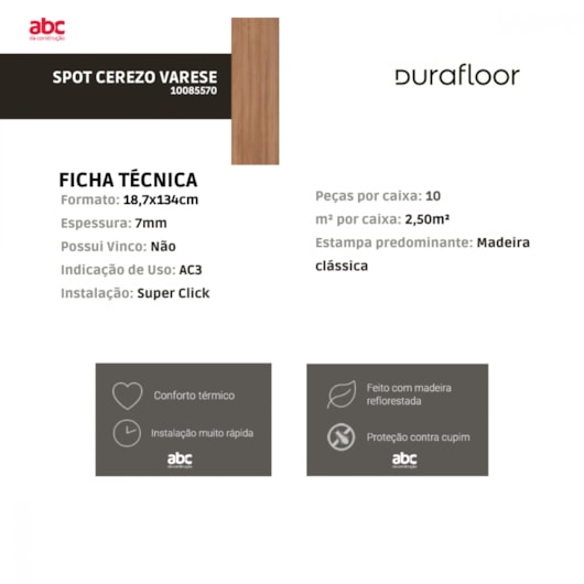 Piso Laminado Durafloor Spot Cerezo Varese Click 18,7x134cm - Imagem principal - 2dcf2add-3b5c-48a2-abb1-aee43c60b4b2