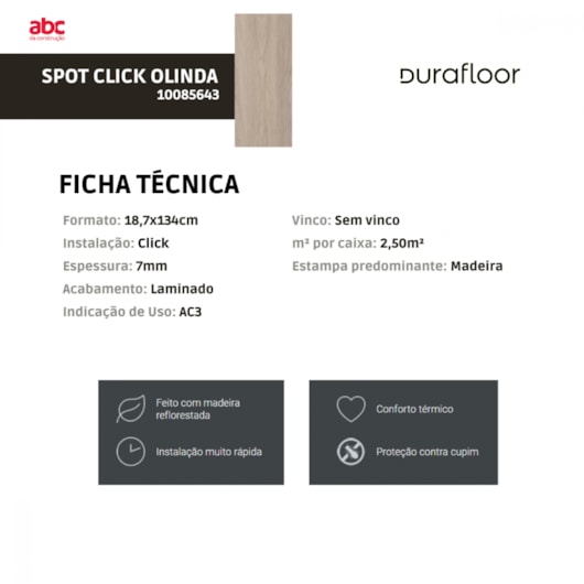 Piso Laminado Durafloor Spot Click 18,7x134cm Olinda  - Imagem principal - 4949feb0-6b26-473a-af08-3787652cc8db