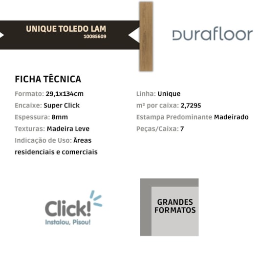 Piso Laminado Durafloor Unique Toledo 0,8x29,1x134cm - Imagem principal - 03b9d9fa-8569-4502-a4aa-282ec27c5a97
