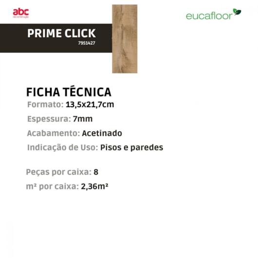 Piso Laminado Prime Click Cappuccino 10 Eucafloor 21,7x135,7cm - Imagem principal - 4417667e-1d57-4f8a-95c3-61cbe4a49a3e