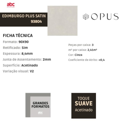 Piso Opus Edimburgo Plus Satin  90x90cm Retificado