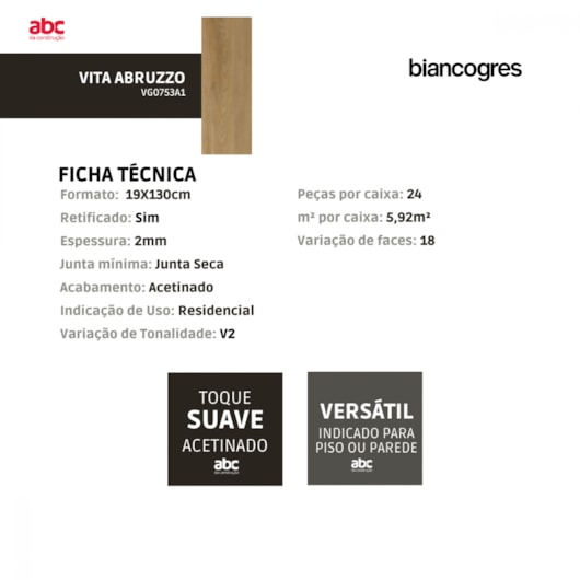 Piso Vinílico Biancogres Home Abruzzo 2mm Capa 0,15 19x130cm - Imagem principal - 49dca791-fae1-4152-9d9b-87ec113e4326