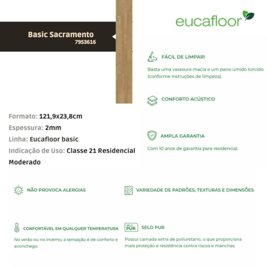 Piso Vinílico Eucafloor Basic Sacramento 23,8x122,9cm - Imagem principal - 6990fdfc-2093-4e0f-af6b-4a100ded0232