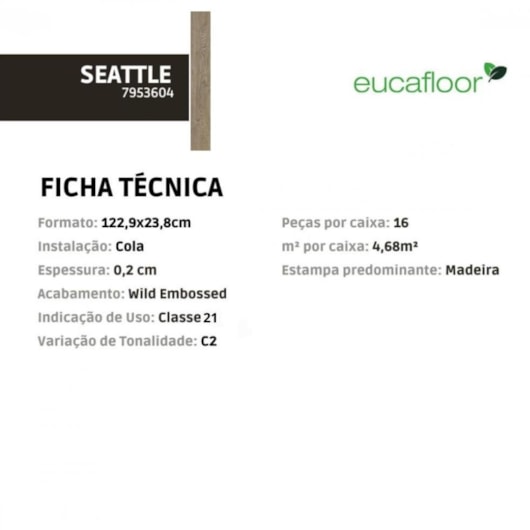 Piso Vinílico Eucafloor Basic Seattle 23,8x122,9cm LVT - Imagem principal - 0d219005-0e12-49e3-9632-a8fadaf50032