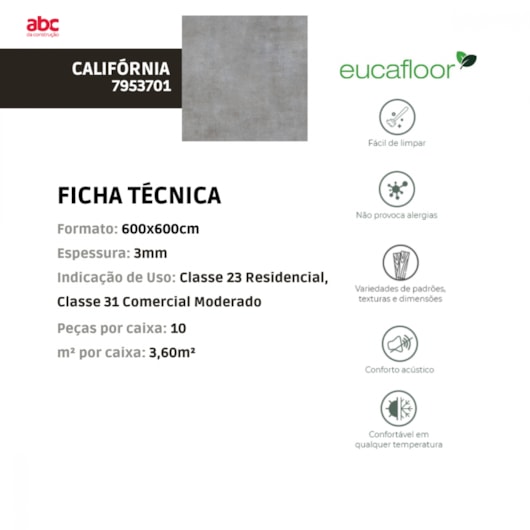 Piso Vinílico Eucafloor  Working California 3mm 60x60cm  - Imagem principal - b9884e6b-dea4-46cd-b098-45530d6e2724