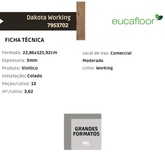 Piso Vinílico Eucafloor Working Dakota 3mm 22,86x121,92cm - Imagem principal - 2fc8ebdc-9769-4029-99b0-7b7489bafa41