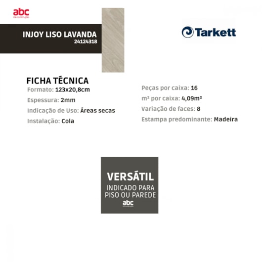 Piso Vinílico Tarkett Injoy Liso Lavanda 0,2x123x20,8cm - Imagem principal - 2a0753af-cf59-4f06-a3f6-1a89c28d10d0