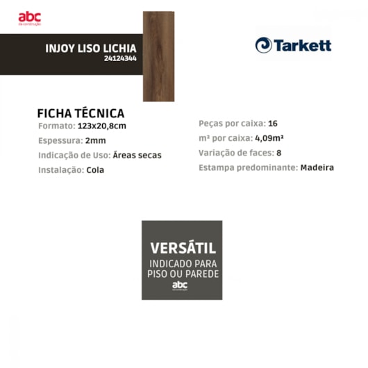 Piso Vinílico Tarkett Injoy Liso Lichia 2mm 123x20,8cm - Imagem principal - d03cc7f3-5b53-4e5d-848b-fe0df7f4e56a