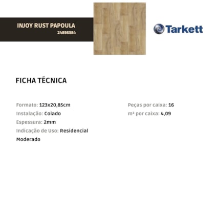 Piso Vinilico Tarkett Injoy Rustico Papoula 2mm 123x20,85cm