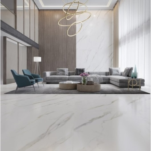 Porcelanato Biancogres Calacata Altíssimo Lux Polido 90x90cm Retificado  - Imagem principal - 37bda828-a37d-4c04-8b5c-7d6ffd74dd4b