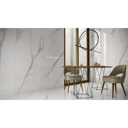 Porcelanato Biancogres Calacata Altíssimo Lux Polido 90x90cm Retificado  - Imagem principal - d883e2f3-3dac-435e-b45f-99b35b98e45d