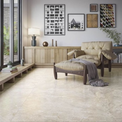 Porcelanato Biancogres Illuminato Beige Satin Acetinado Mármore 90x90cm Retificado 