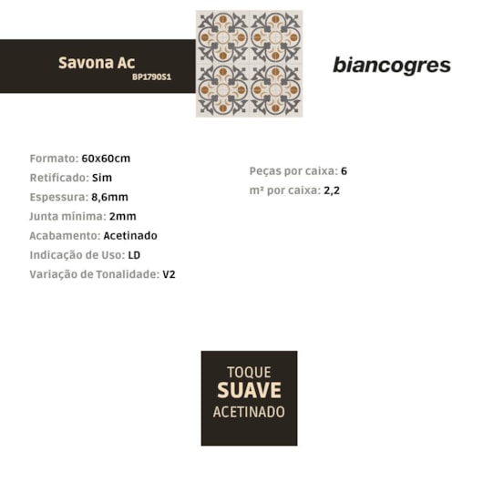 Porcelanato Biancogres Savona Acetinado 60x60cm Retificado - Imagem principal - fa235ef5-495a-4f19-881f-4609ff997579