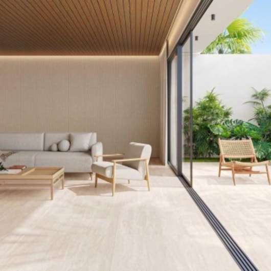 Porcelanato Biancogres Travertino Clássico Externo 100x100cm Retificado - Imagem principal - 3a2fcb0a-04dd-4ede-a81d-832ea1932ac2