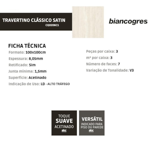 Porcelanato Biancogres Travertino Clássico Satin 100x100cm Retificado - Imagem principal - 86932340-1f1c-4612-addf-dcff3877af1e