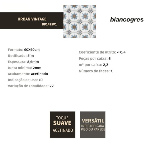 Porcelanato Biancogres Urban Vintage 60x60cm Retificado - Imagem principal - e3dda95e-d188-4506-84c8-c9b9b434a2c3