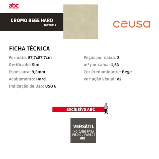 Porcelanato Ceusa Cromo Bege Hard 87,7x87,7cm Retificado  - Imagem principal - cbdd984f-739b-4379-86ad-4a4f637ca712