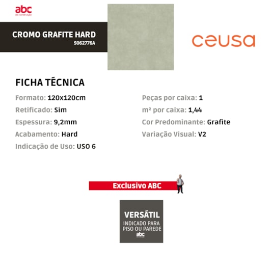 Porcelanato Ceusa Cromo Grafite Hard 120x120cm Retificado  - Imagem principal - c6e93676-3e56-4997-87ab-43eee09ddbbe