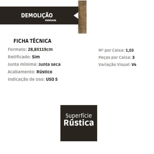Porcelanato Ceusa Demolição Acetinado 28,8X119 Retificado - Imagem principal - ffd9452c-9ce7-407f-8c38-f7534b322bb7