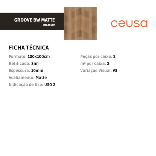 Porcelanato Ceusa Groove Bw Matte 100x100cm Retificado - Imagem principal - 95b51a4b-ba6f-4157-aea3-a2fa95237801