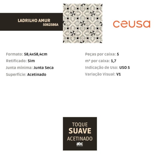 Porcelanato Ceusa Ladrilho Amur 58,4x58,4cm Retificado - Imagem principal - e3ee8c86-f792-4771-9d43-ef7042c64a2d