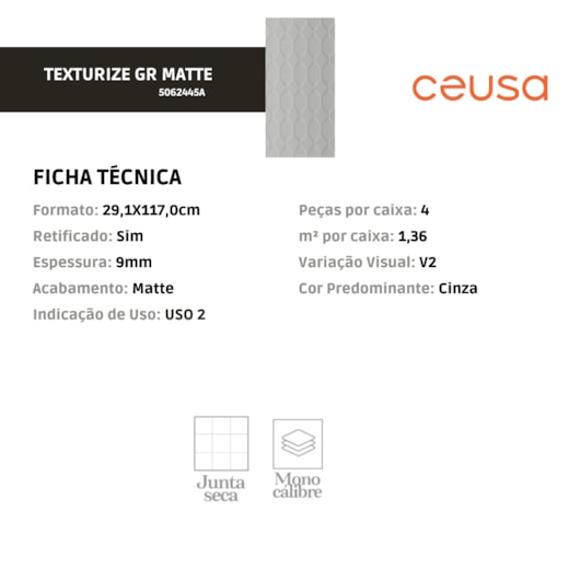 Porcelanato Ceusa Texturize Gr Matte 29,1X117,0cm Retificado - Imagem principal - dacb3d4b-8653-4ca2-a626-5be3ad896b4d